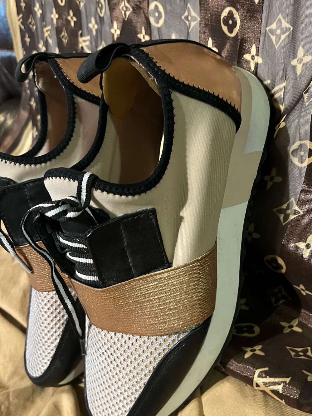 Steve Madden Beige, Black & Tan Slip-On Fashion Sneakers